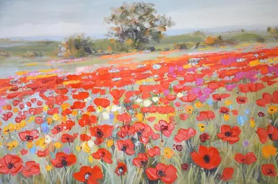 a painting of a field of red poppies at La casa di Egle in Rome