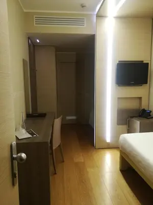 a hotel room with a bed and a desk and a television at Hotel Il Cantico St. Peter in Rome