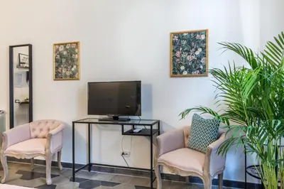 a living room with two chairs and a television at Appartamento Flora Metro Vittorio in Rome