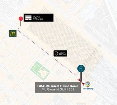 a map of the fastest guest house homes at Fastime in Rome