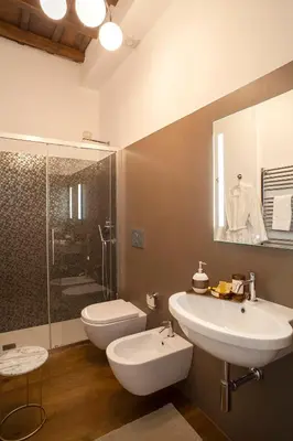 a bathroom with a sink and a toilet and a shower at Palazzetto de Lante Appartamento Parione in Rome