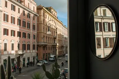 a view from a window of a street with buildings at Charme 308 in Rome
