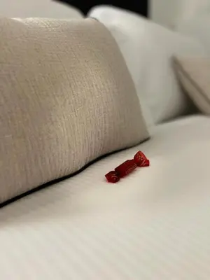 a couple of red roses sitting on top of a bed at Relax Chiavari House in Rome