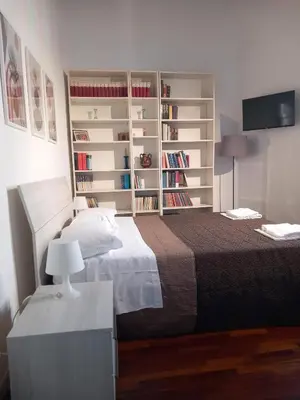 a bedroom with a bed and a book shelf at La Favola di San Pietro in Rome
