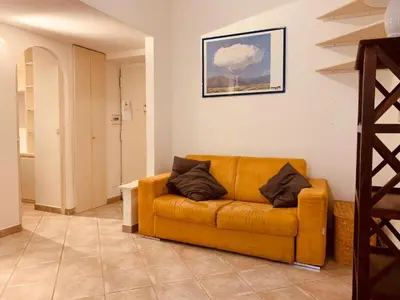 a living room with a couch with two pillows on it at Roma family apartment in Rome