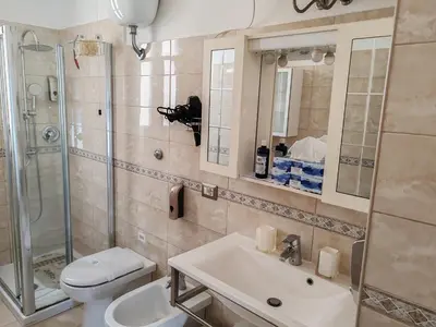 a bathroom with a toilet and a sink and a shower at Andreina a San Pietro Apartment in Rome