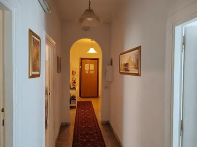 a hallway with a door and a red rug at Andreina a San Pietro Apartment in Rome