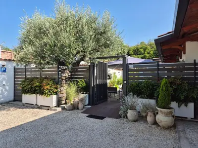 a garden with a black gate and some plants at Lilli Home - Urban Garden in Rome