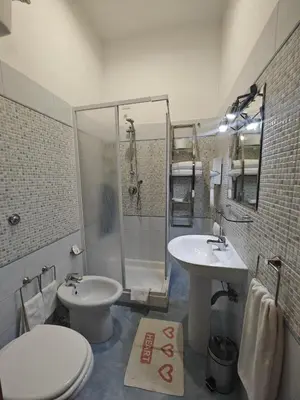 a bathroom with a toilet and a sink and a shower at Domus Roxy in Rome