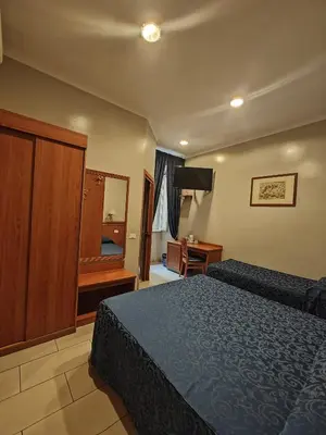 a bedroom with a bed and a dresser and a television at Domus Roxy in Rome