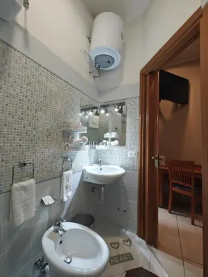 a bathroom with a sink and a mirror at Domus Roxy in Rome