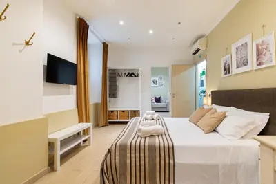a bedroom with a large bed and a tv at Next Stop St Peter Rome in Rome