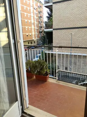 a balcony with two potted plants on a building at Testa Gioacchino B&B in Rome