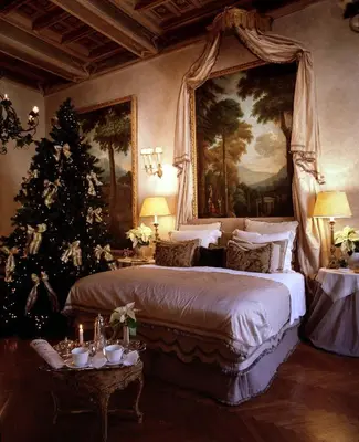 a bedroom with a christmas tree and a bed at Residenza Napoleone III in Rome