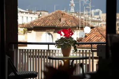 a potted plant sitting on a table on a balcony at Santa Croce in Rome