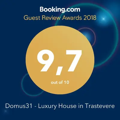 a flyer for a guest review awards with a yellow circle at Domus31 - Luxury House in Trastevere in Rome