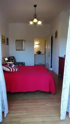 a bedroom with a large bed with a red blanket at ACasaDiEnza in Rome