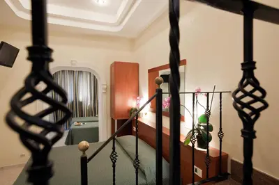 a bedroom with a bed with a bed frame at Hotel Delle Muse in Rome