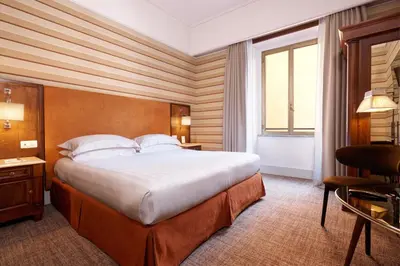 a hotel room with a large bed and a window at Hotel Mascagni in Rome