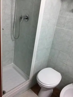 a bathroom with a white toilet and a shower at Hotel Gabriele in Rome