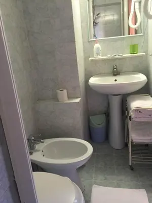 a small bathroom with a sink and a toilet and a sink at Hotel Gabriele in Rome