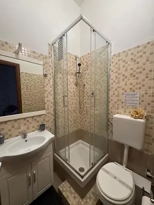 a bathroom with a shower and a toilet and a sink at Vesta Domus in Rome