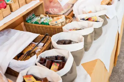 a group of baskets of chocolate on a table at Hotel Concordia in Rome