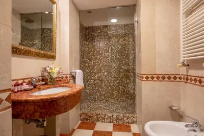 a bathroom with a sink and a shower at Hotel Del Corso in Rome