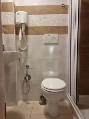 a small bathroom with a toilet and a sink at Hotel Pyramid in Rome