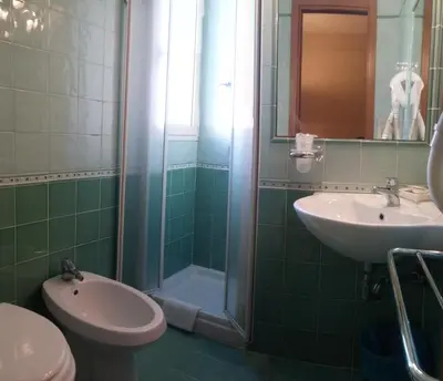 a bathroom with a sink and a shower and a toilet at Hotel Prati in Rome