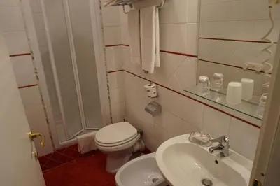 a small bathroom with a toilet and a sink at Hotel Fenicia in Rome