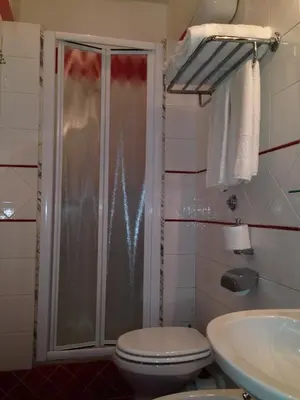 a bathroom with a shower and a toilet and a sink at Hotel Fenicia in Rome