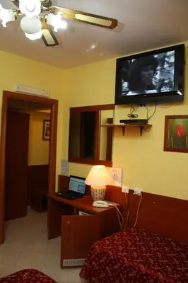 a room with a tv on the wall and a bed at Viennese Due in Rome