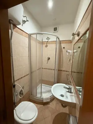 a bathroom with a shower and a toilet and a sink at Viennese Due in Rome