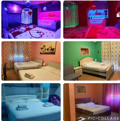 four pictures of a room with four different beds at Er Centurione in Rome