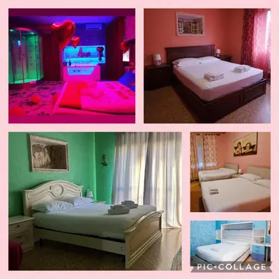 a collage of pictures of a bedroom with two beds at Er Centurione in Rome