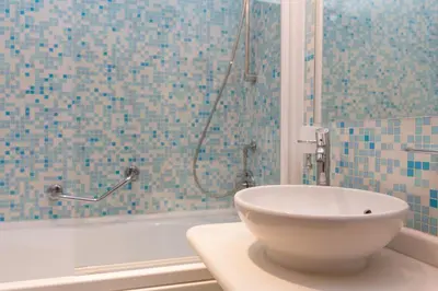 a bathroom with a bowl on a counter next to a shower at Hotel Fenix in Rome