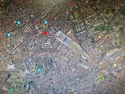 a map of a city with red and blue dots at Hotel Nizza in Rome