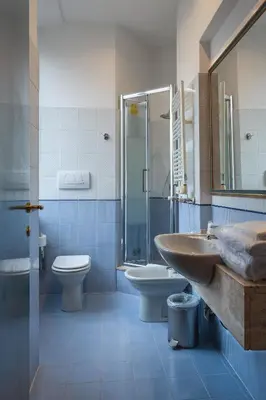 a bathroom with a sink and a toilet and a shower at Hotel Canova in Rome