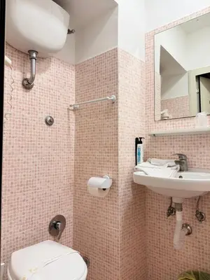 a bathroom with a toilet and a sink at Hotel Concorde in Rome