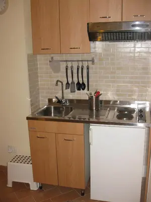 a kitchen with a sink and a stove at Hotel Artorius in Rome