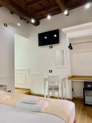 a room with a bed and a tv on the wall at Domus Ester in Rome