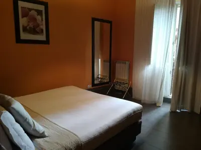 a bedroom with a large bed and a mirror at Locanda degli Antiquari in Rome
