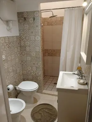 a bathroom with a toilet and a sink and a shower at Sergio Tourist Rental close Tiburtina Station in Rome