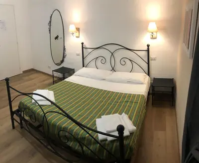 a bedroom with a large bed and a mirror at Maison Vaticana in Rome