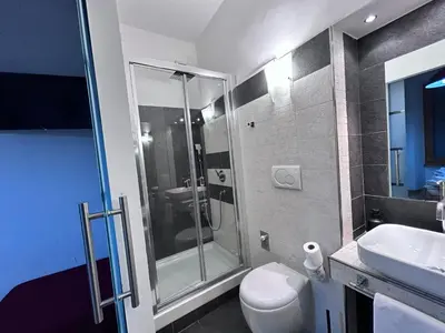 a bathroom with a shower and a toilet and a sink at Maison Vaticana in Rome