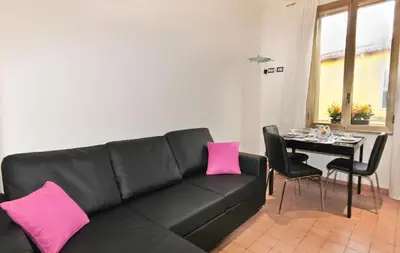 a living room with a black couch and pink pillows at San Pietro's Home in Rome