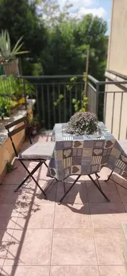 a table and chairs with a planter on a patio at CASETTE DEI QUINTILI in Rome
