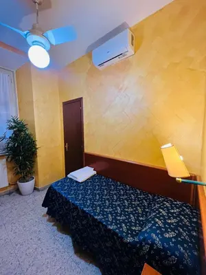 a room with a bed and a tv and yellow walls at Hotel Casali in Rome