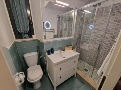 a bathroom with a toilet and a shower and a sink at Giuditta San Pietro 52 Loft Roma in Rome